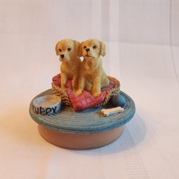 Adorable Puppy Candle Topper – Two Yellow Labs - Picture 1 of 6